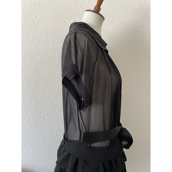 Cristina Gavioli Top  Blouse Tiered Ruffled Tie Front Black - Picture 9 of 16